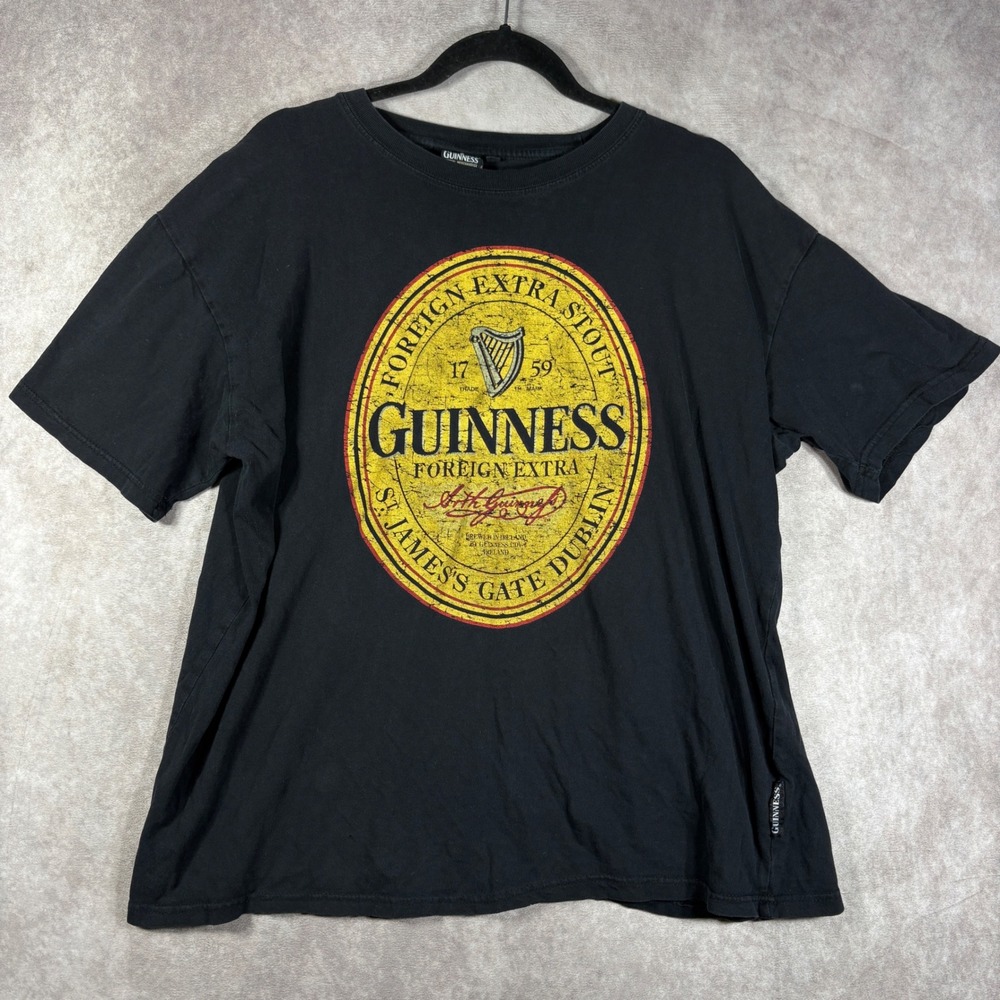 Guinness T-Shirt Mens XL Black Foreign Extra Stout Graphic Short Sleeve Beer Tee